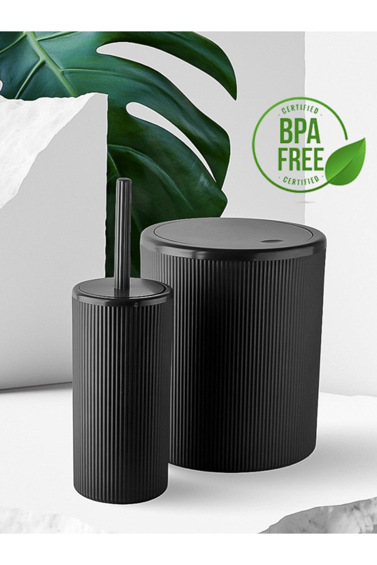 Guardano 2 Pcs Bathroom Set Black Dustbin Wc Brush 2 Pcs Bathroom Set - Swordslife