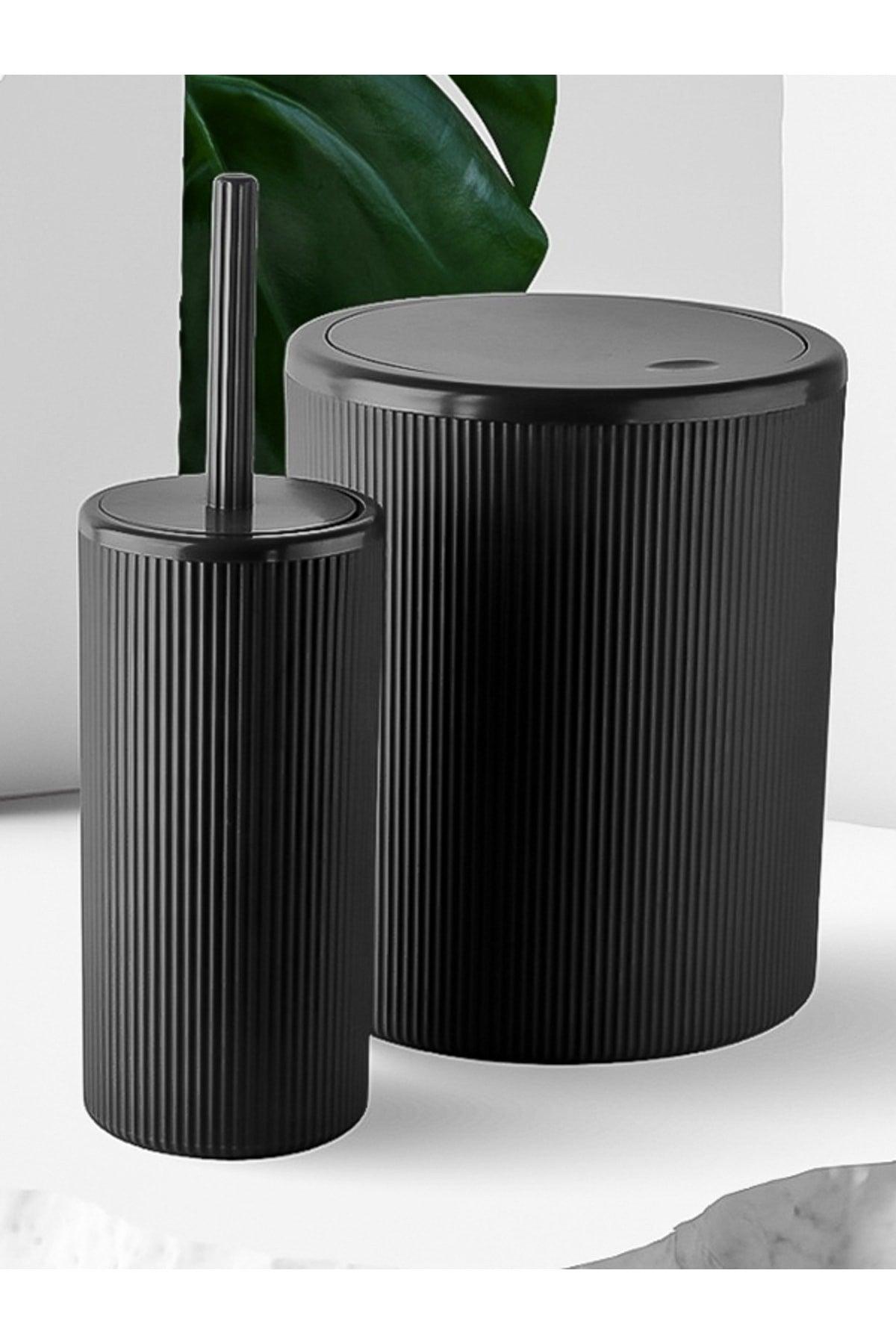 Guardano 2 Pcs Bathroom Set Black Dustbin Wc Brush 2 Pcs Bathroom Set - Swordslife