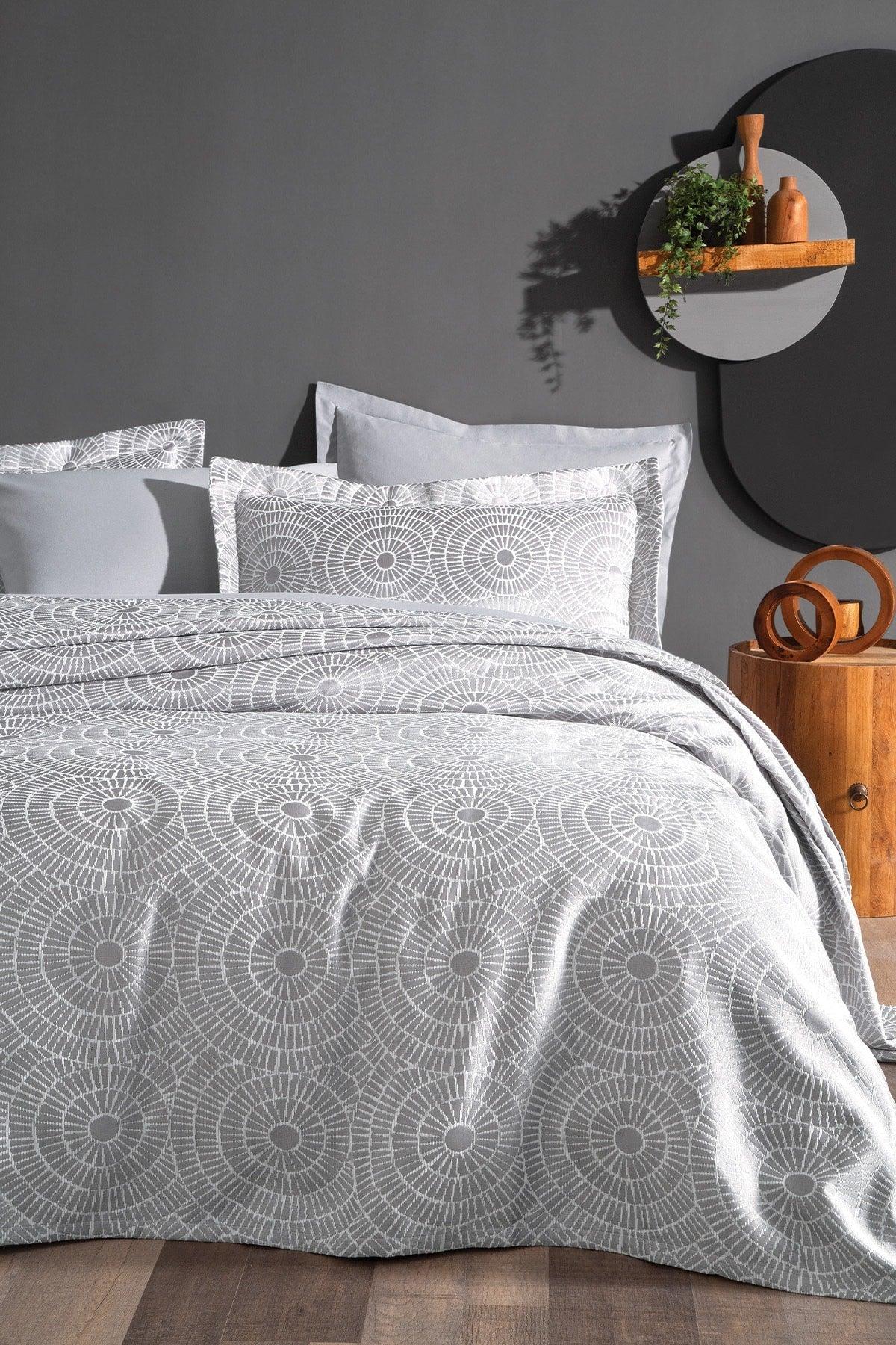 Heliks Double Bedspread Set - Gray - Swordslife