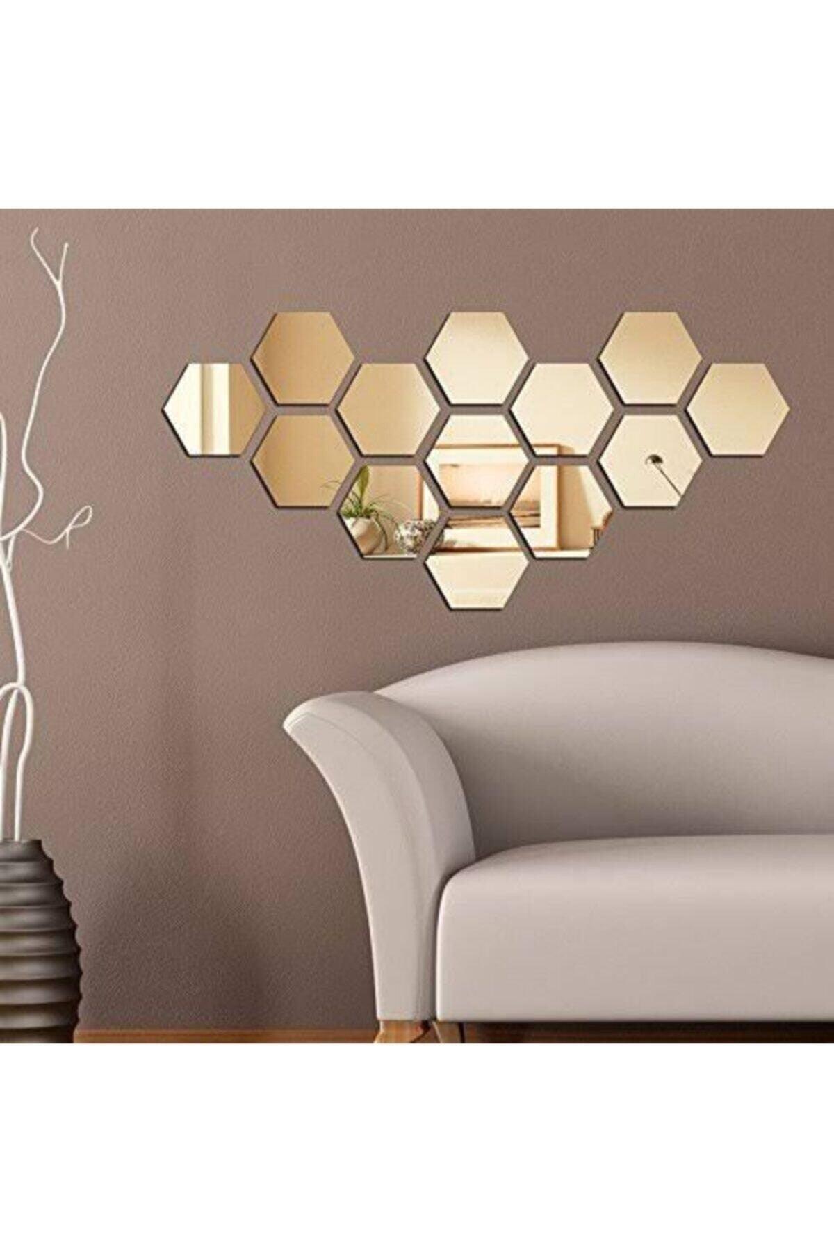 Honeycomb Gold Decorative Hexagonal 12x Ornamental Acrylic Mirror 11x12,5cm Wall Plexi with Adhesive Tape - Swordslife