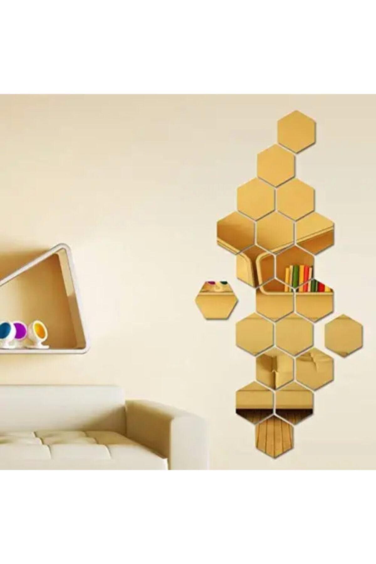 Honeycomb Gold Decorative Hexagonal 12x Ornamental Acrylic Mirror 11x12,5cm Wall Plexi with Adhesive Tape - Swordslife