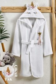 Hooded Kids Bathrobe Girl Bathrobe Unicorn Costume Animal White - Swordslife