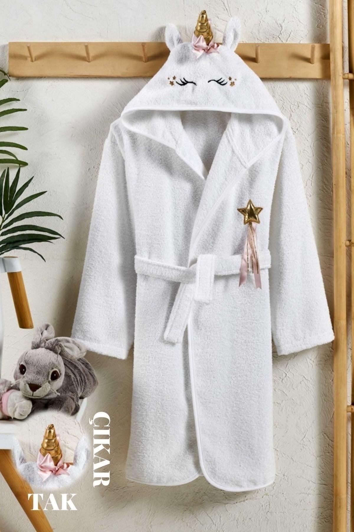 Hooded Kids Bathrobe Girl Bathrobe Unicorn Costume Animal White - Swordslife