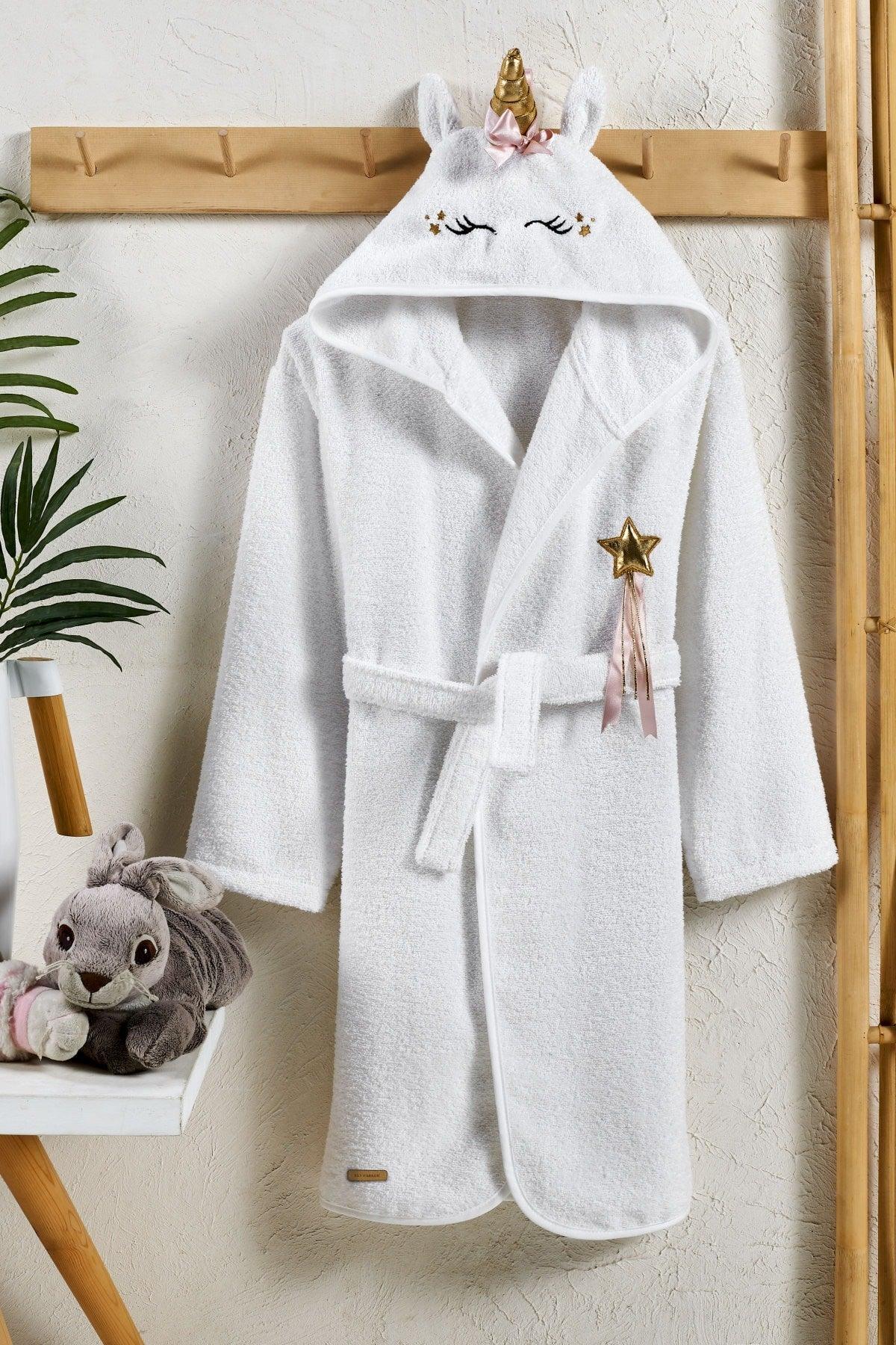 Hooded Kids Bathrobe Girl Bathrobe Unicorn Costume Animal White - Swordslife