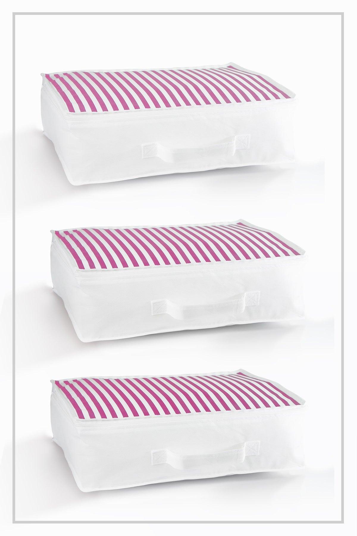 https://www.swordslife.com// Medium Size Pink Striped Storage Bag & Base Under-Cabinet Organizer Set of 3 53x44x20cm - Swordslife
