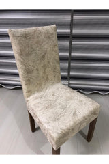 Silk Velvet Beige Chair Cover Vein Patterned Digital Printed 6 pcs, Lycra, Elastic Cover - Swordslife