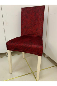 Set of 6 Red Velvet‑Style Chair Covers – Elastic Lycra with Vein Pattern