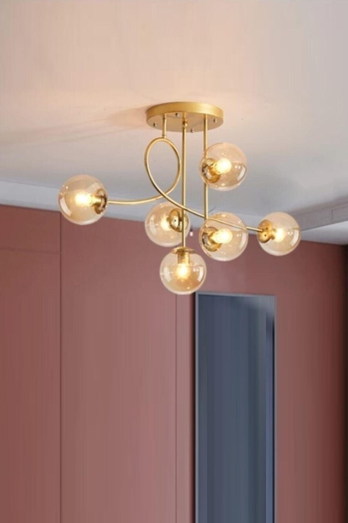Jade 6 Special Design Modern Sport Gold Color Honey Globe Glass Chandelier - Swordslife