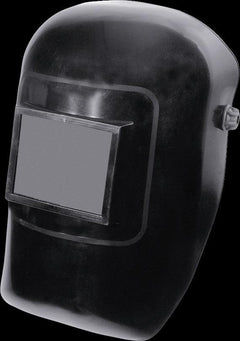 Welding shield with reinforced plastic frame and clear glass