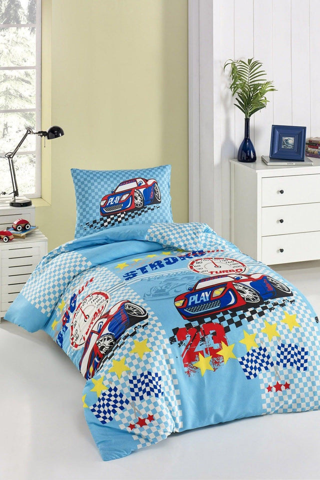 Junior Duvet Cover Set Single Turbo Blue - Swordslife