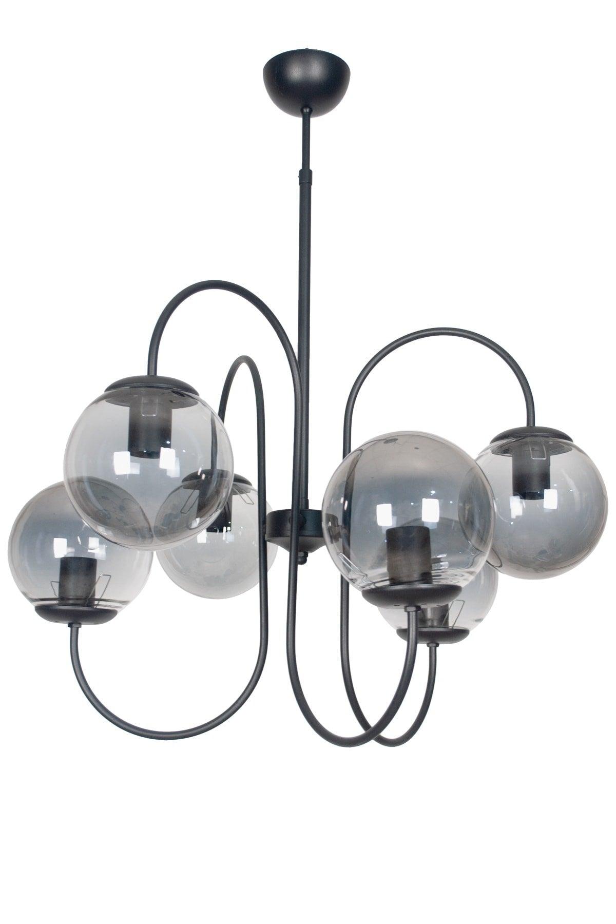 Jupiter Modern Luxury Design Black Color Case Smoked Glass Pendant Lamp 6 Piece Chandelier - Swordslife