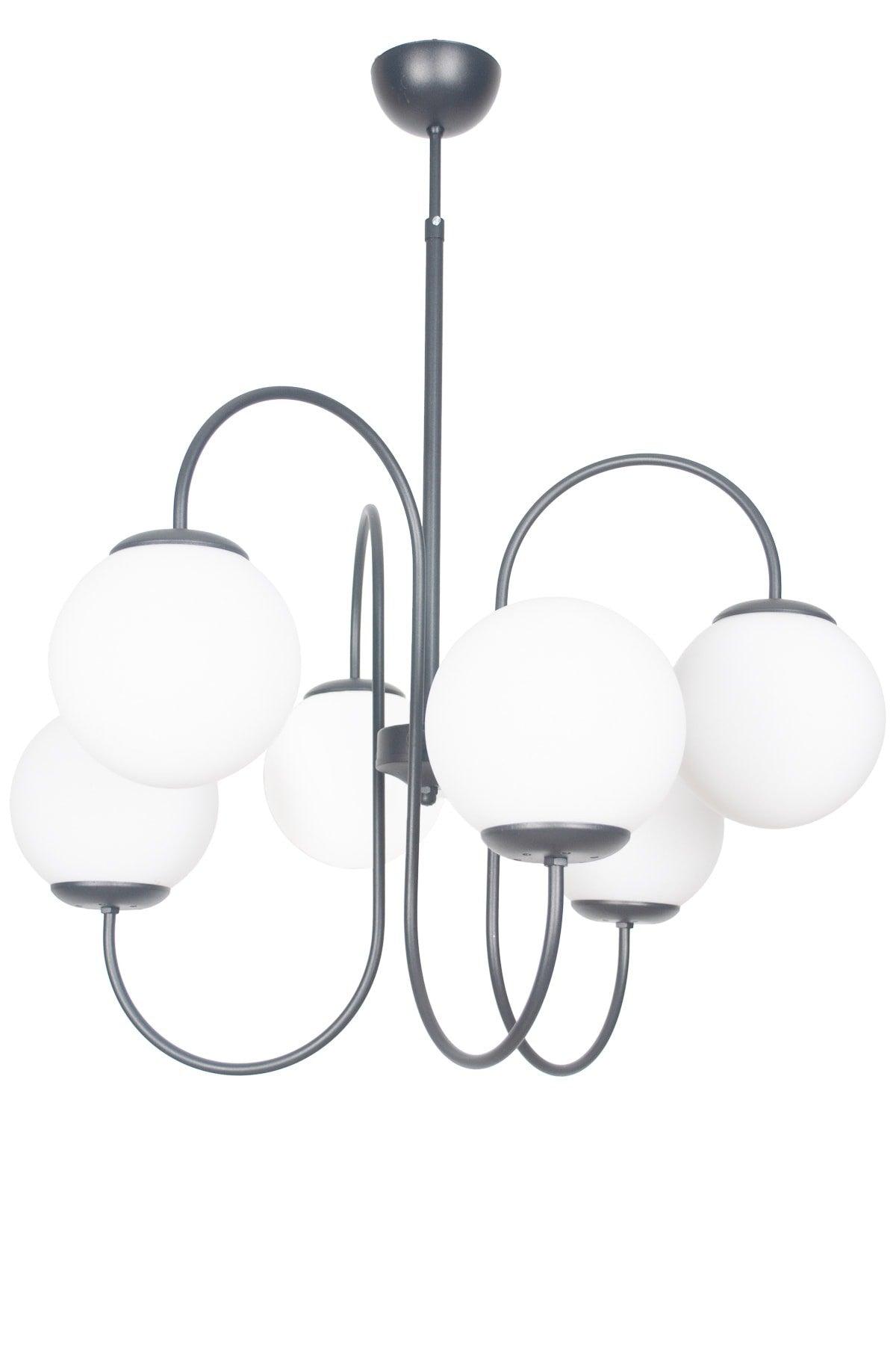 Jupiter Modern Luxury Design Black Color Case White Glass Pendant Lamp 6 Pieces Chandelier - Swordslife