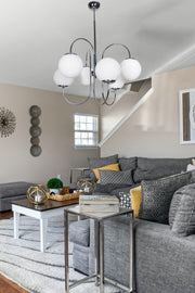 Jupiter Modern Luxury Design Chrome Color Case White Glass Pendant Lamp 6 Piece Chandelier - Swordslife