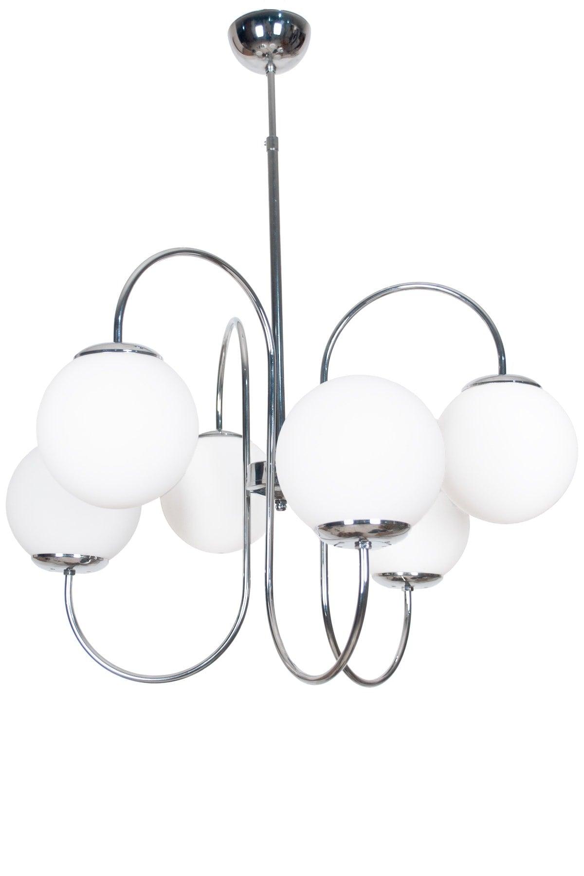 Jupiter Modern Luxury Design Chrome Color Case White Glass Pendant Lamp 6 Piece Chandelier - Swordslife