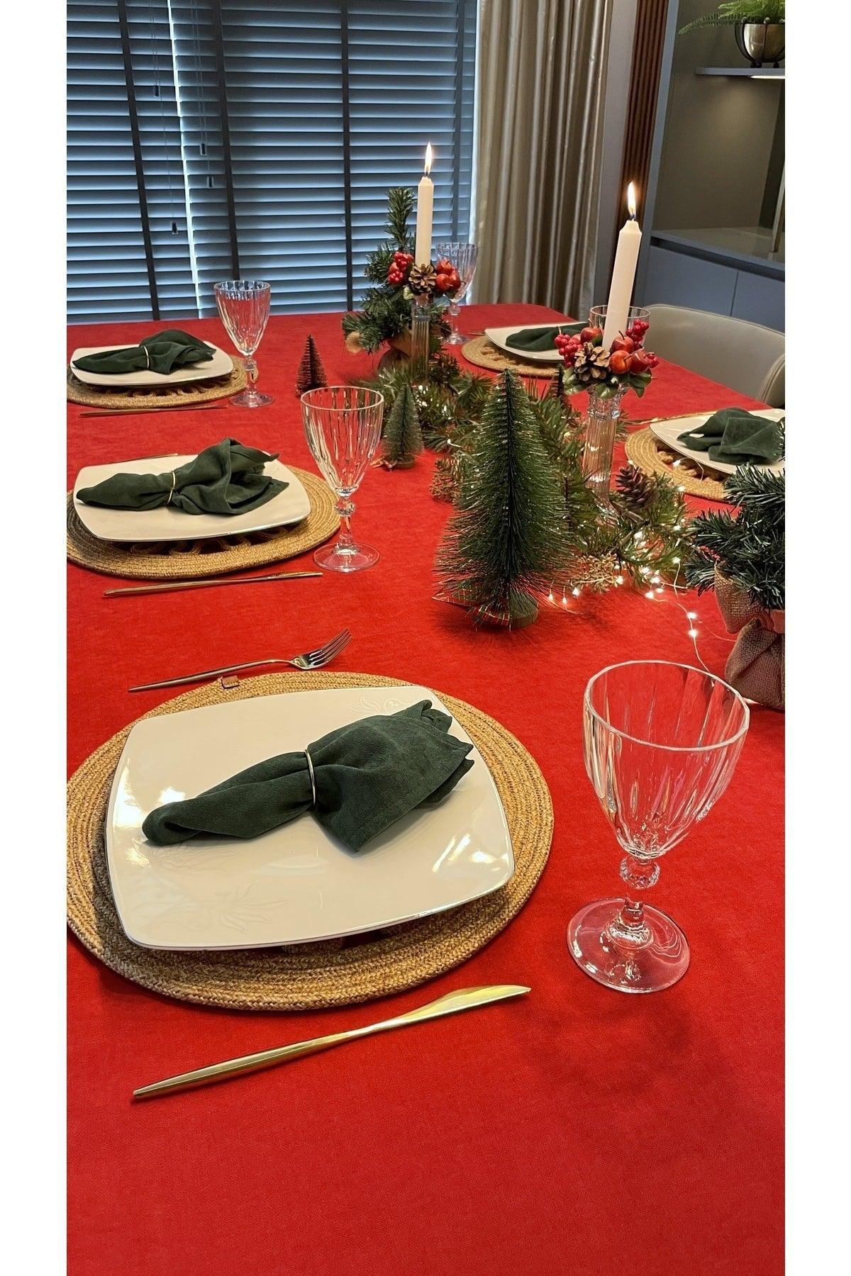 Velvet Textured Carefree Red Tablecloth Christmas Table - Swordslife