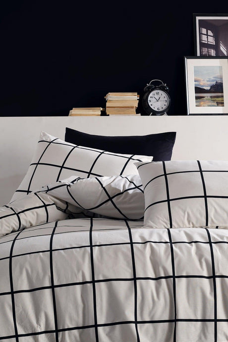 Tile Black 100% Cotton Ranforce Oversized Duvet Cover Set 240x220 - Swordslife