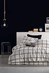 Tile Black 100% Cotton Ranforce Oversized Duvet Cover Set 240x220 - Swordslife