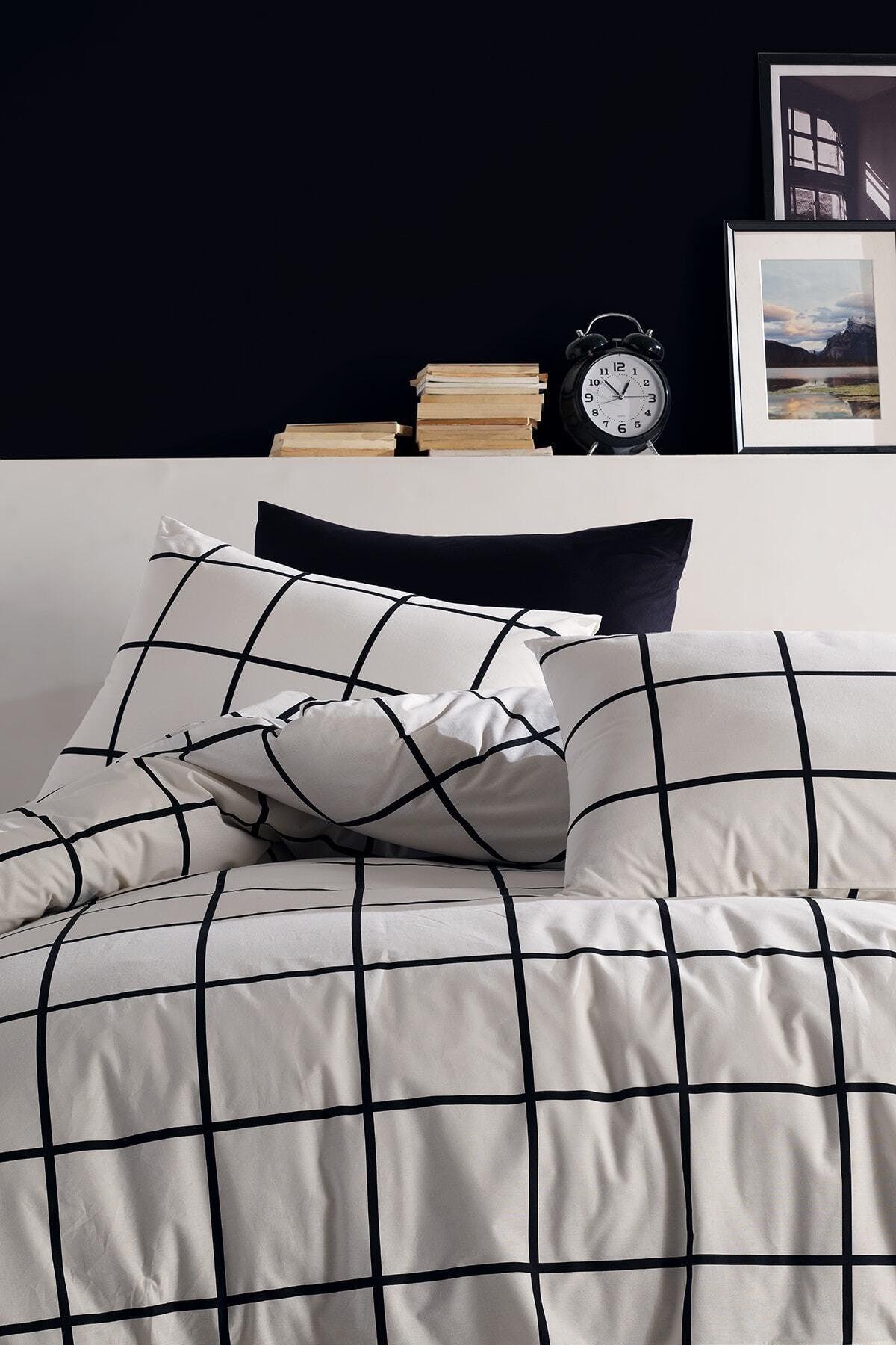 Tile Black 100% Cotton Ranforce Double Duvet Cover Set - Swordslife