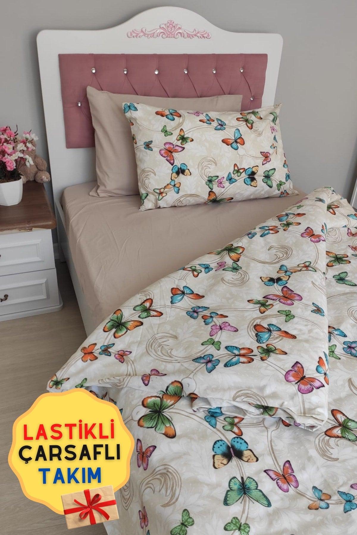 Butterfly Patterned Young Elastic Linen Single Duvet Cover Set - Swordslife