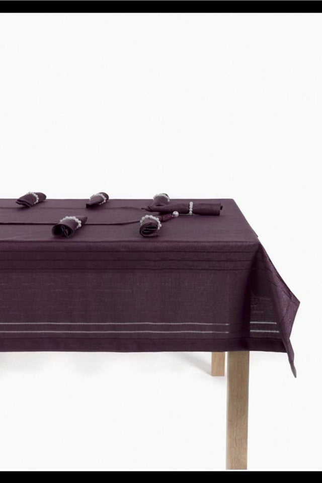 Linen Striped Table Cloth Plum - Swordslife