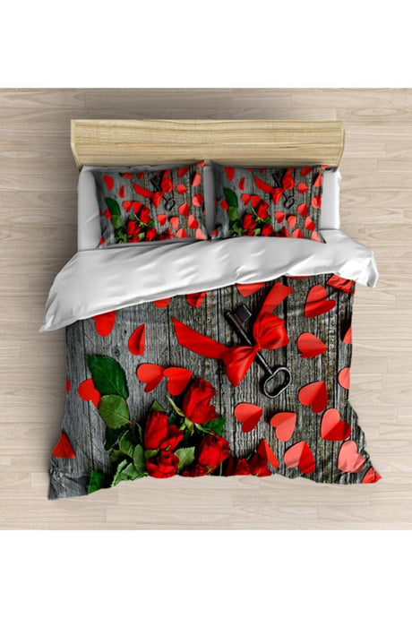 Red Rose Petals Key 3d Pattern Double Duvet Cover Set - Swordslife