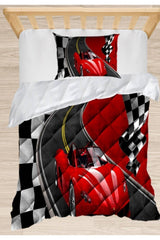 Red Race Car 3d Patterned Single Child Quilt Bedding Set - Swordslife