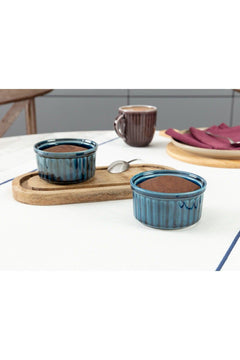 Set of 2 indigo porcelain soufflé bowls for baking and serving