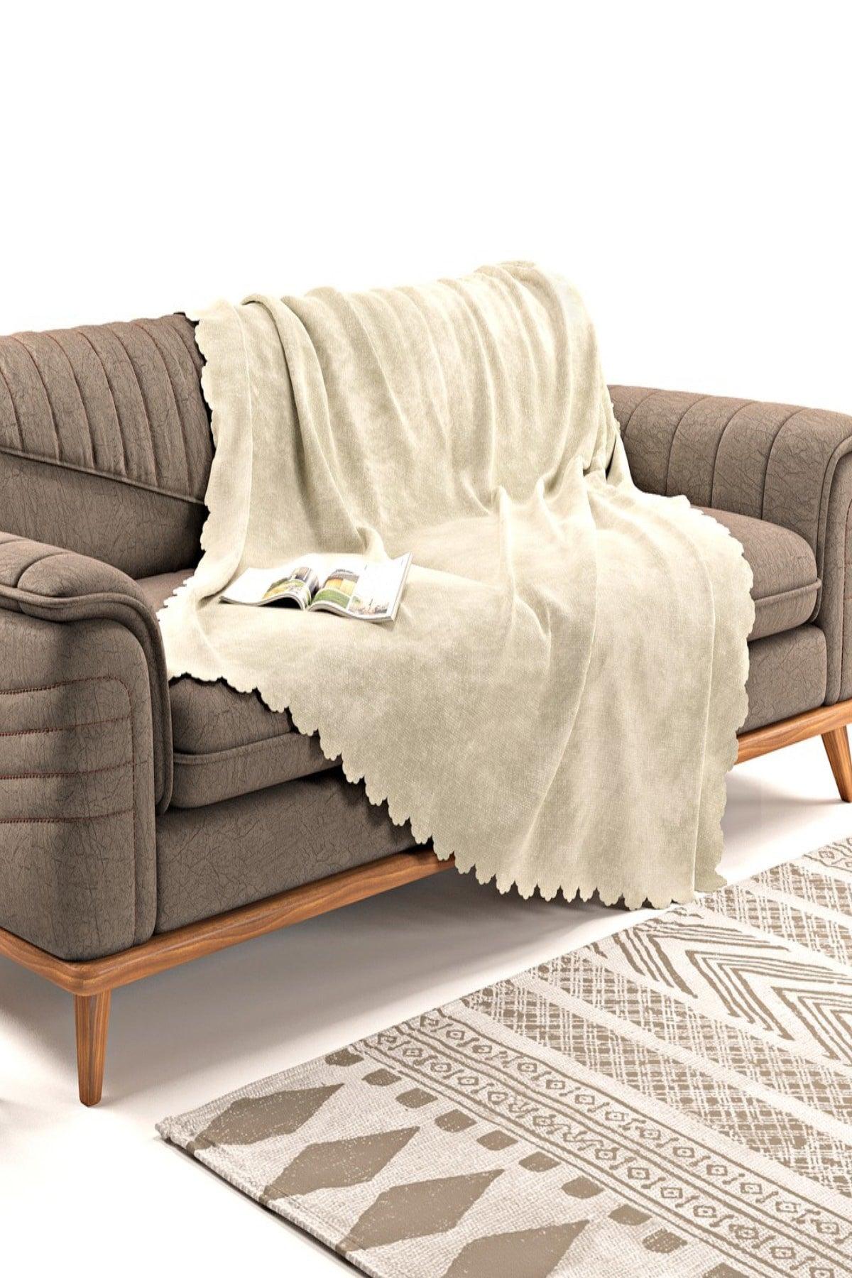 Cream Double Sided Non-Slip Chenille Single Seat Cover Throw - Swordslife