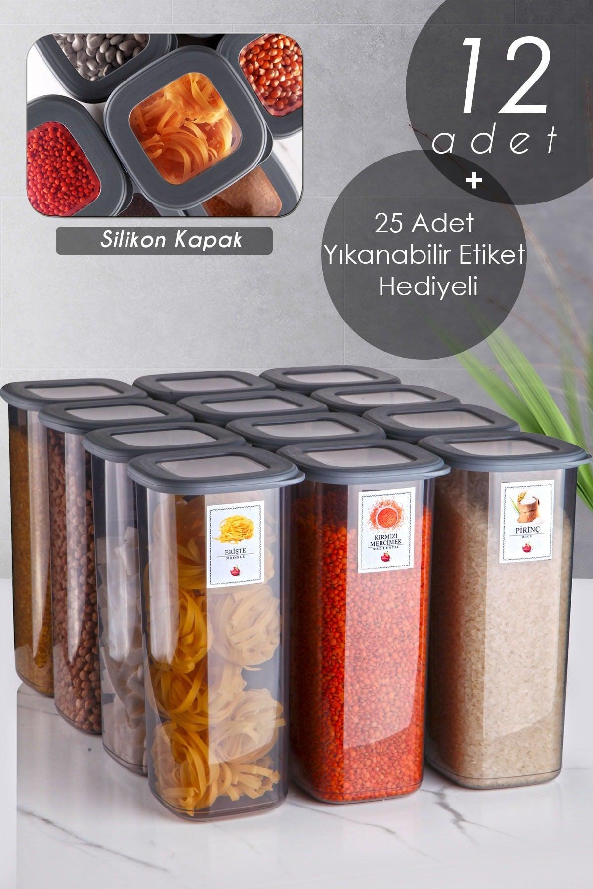 12 Jumbo Size Boly Square Storage Container Set with Label - 1.750ml Anthracite Supply Storage Container Jar - Swordslife