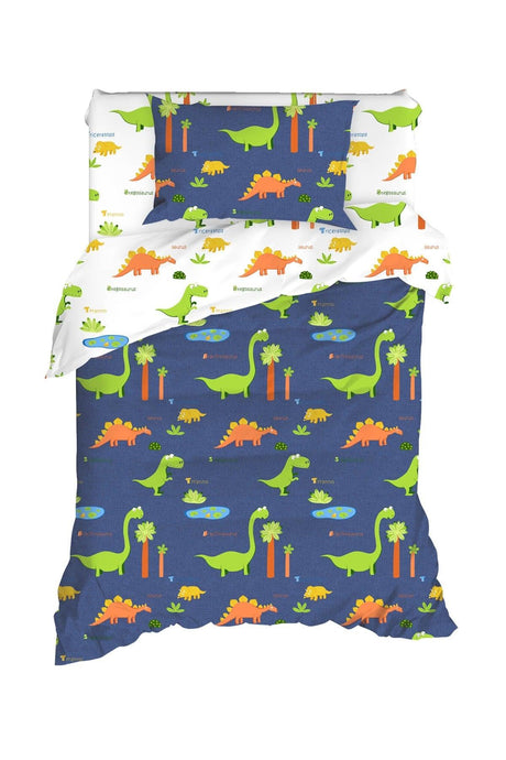 Navy Blue 100% Natural Cotton Duvet Cover Set Single Dinos - Swordslife