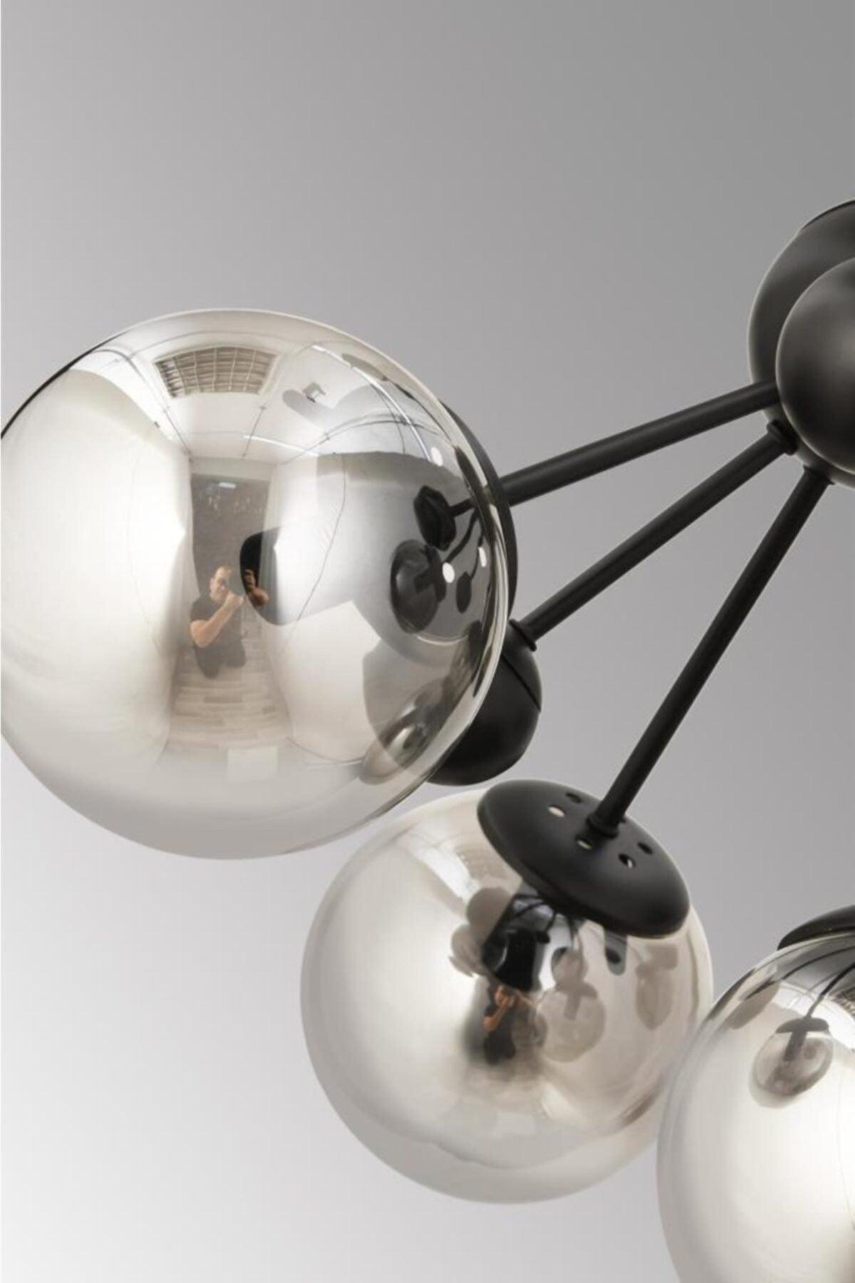 Larin 5 Piece Black Smoked Globe Glass Chandelier - Swordslife