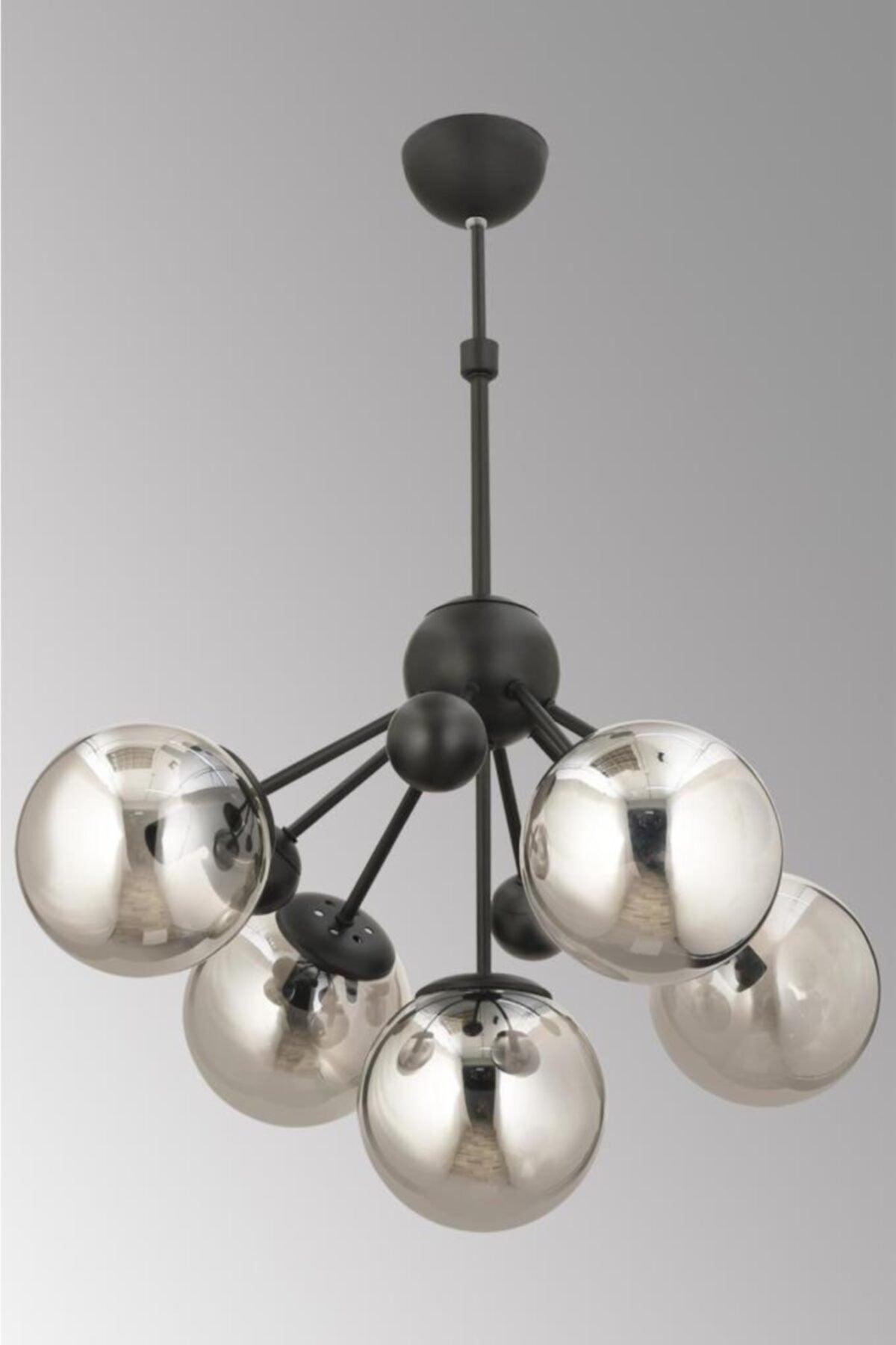 Larin 5 Piece Black Smoked Globe Glass Chandelier - Swordslife