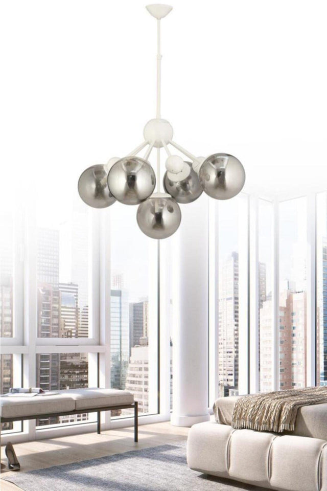 Larin 5 Piece White Smoked Globe Glass Chandelier - Swordslife