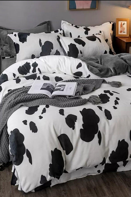 Elastic Linen Duvet Cover Set Double Full Dalmatian White - Swordslife