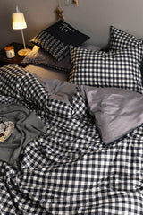 Elastic Bed Linen Duvet Cover Set Double Mini Gingham Black - Swordslife