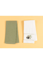 Laura Kitchen Towel Set - White/green - Swordslife