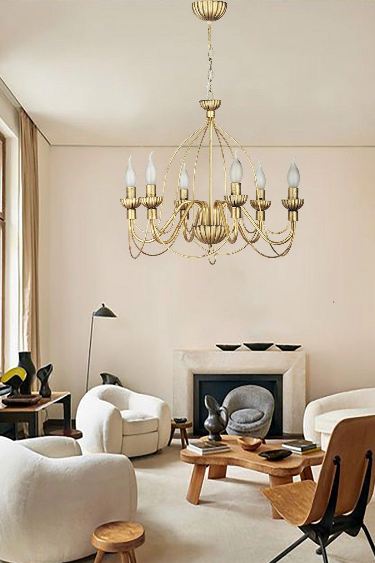 Lighting Calista 6 Case Black Yellow Patina Chandelier - Swordslife