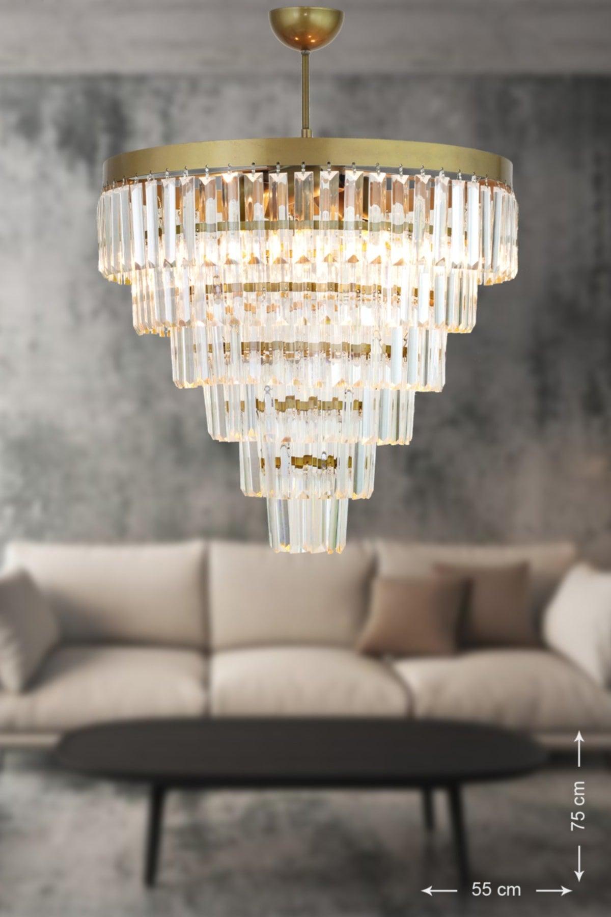 Linsa 55 cm Luxury Chandelier with Crystal Glass Stone - (Tumbled Color) - Swordslife
