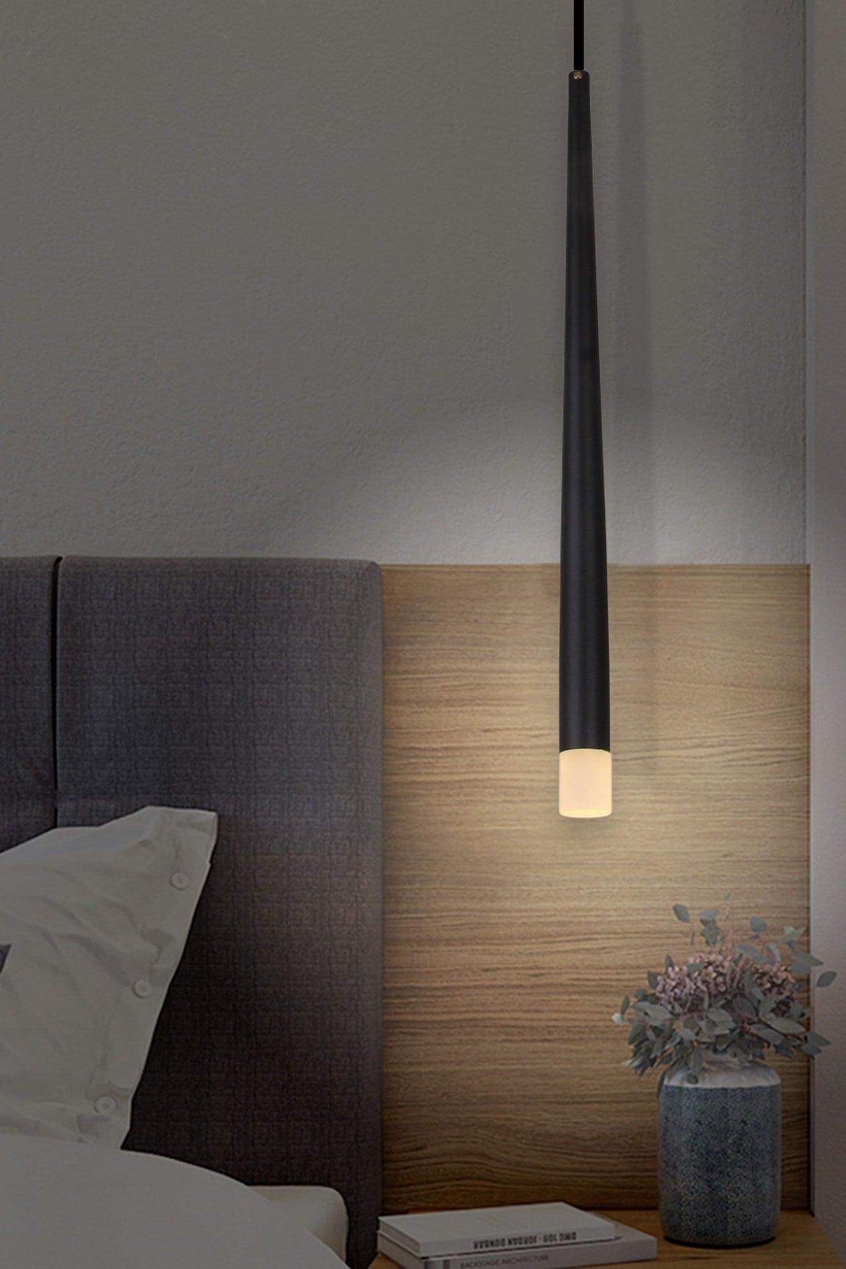 Long Led Gofrato Grained Black Color Single Led Pendant Lamp - Swordslife