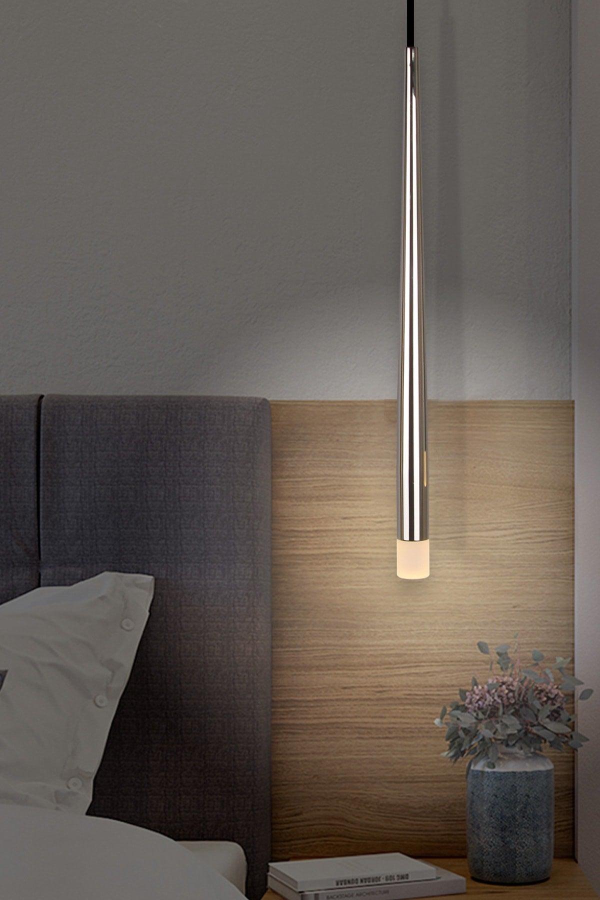 Long Led Silver Color Coated Single Led Pendant Lamp - Swordslife