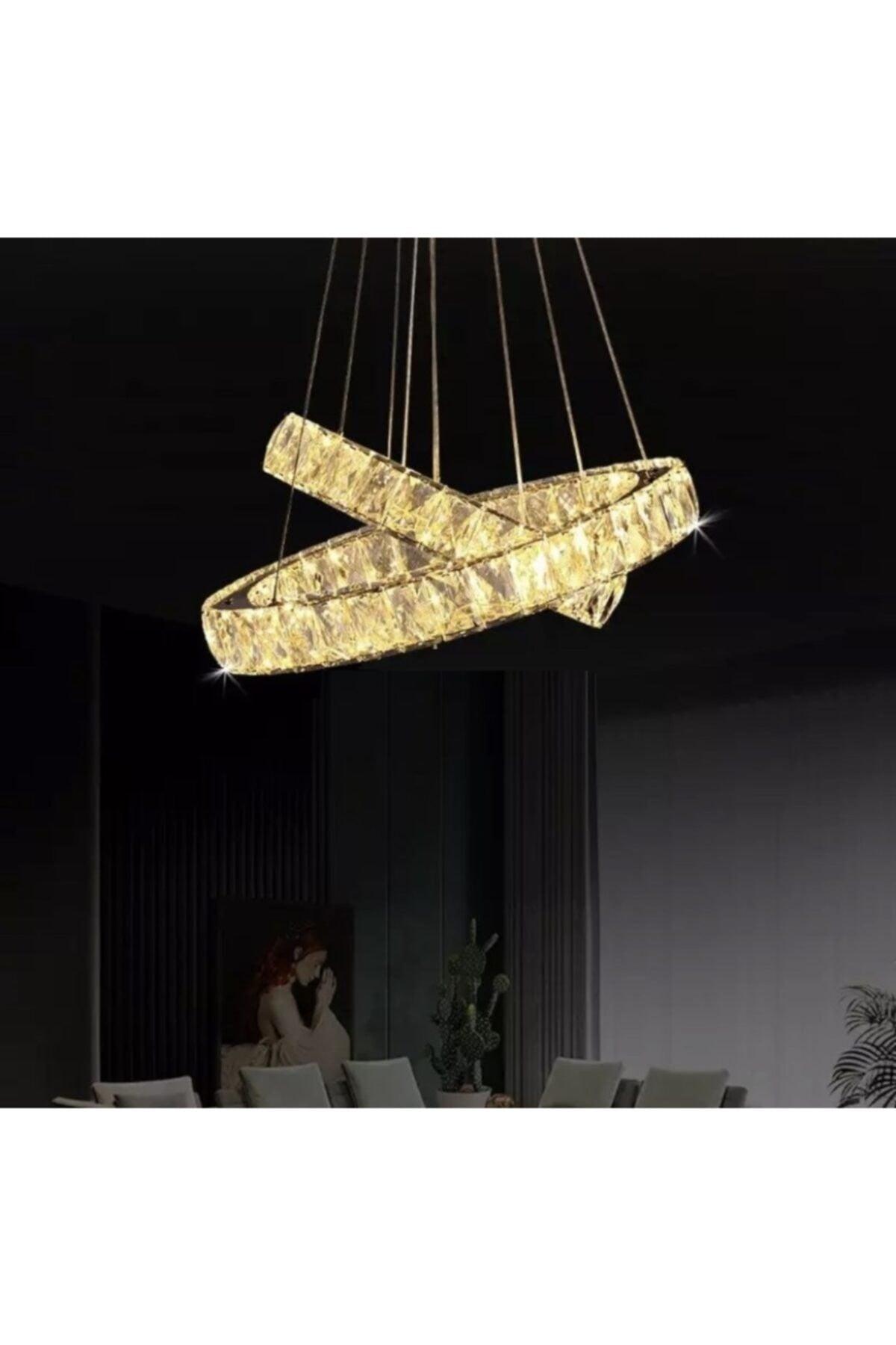 Luxury Modern Pendant Lamp Crystal Stone Led Chandelier Controlled 3 Color Led Chandelier - Swordslife