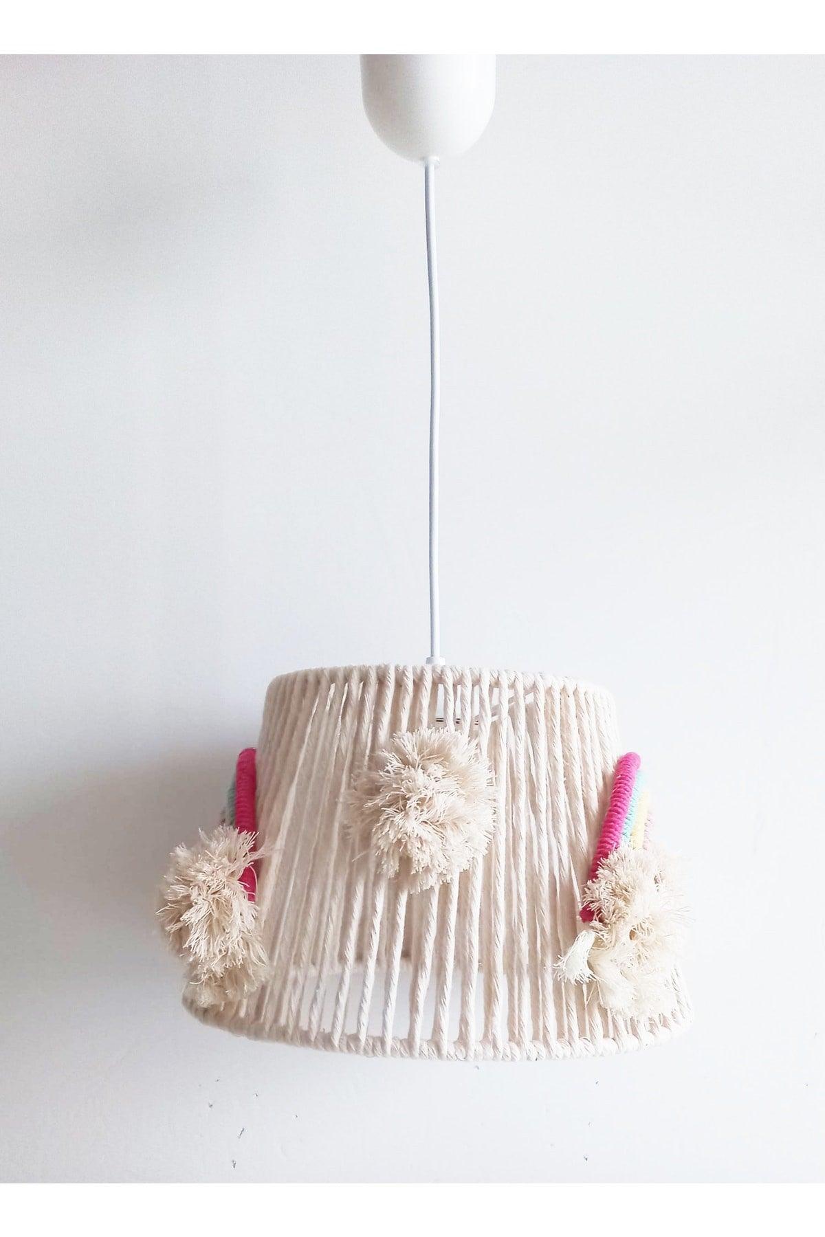 Macrame Rope Wrap Rainbow Appliqued Handmade Pompom Baby And Kids Room Chandelier - Swordslife