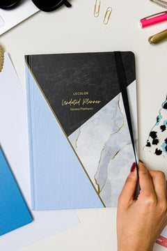 Hardcover planner with marble cover, blue, 17x24 cm