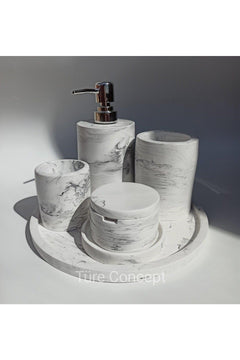 Handmade marble patterned bathroom set with tray and accessories
