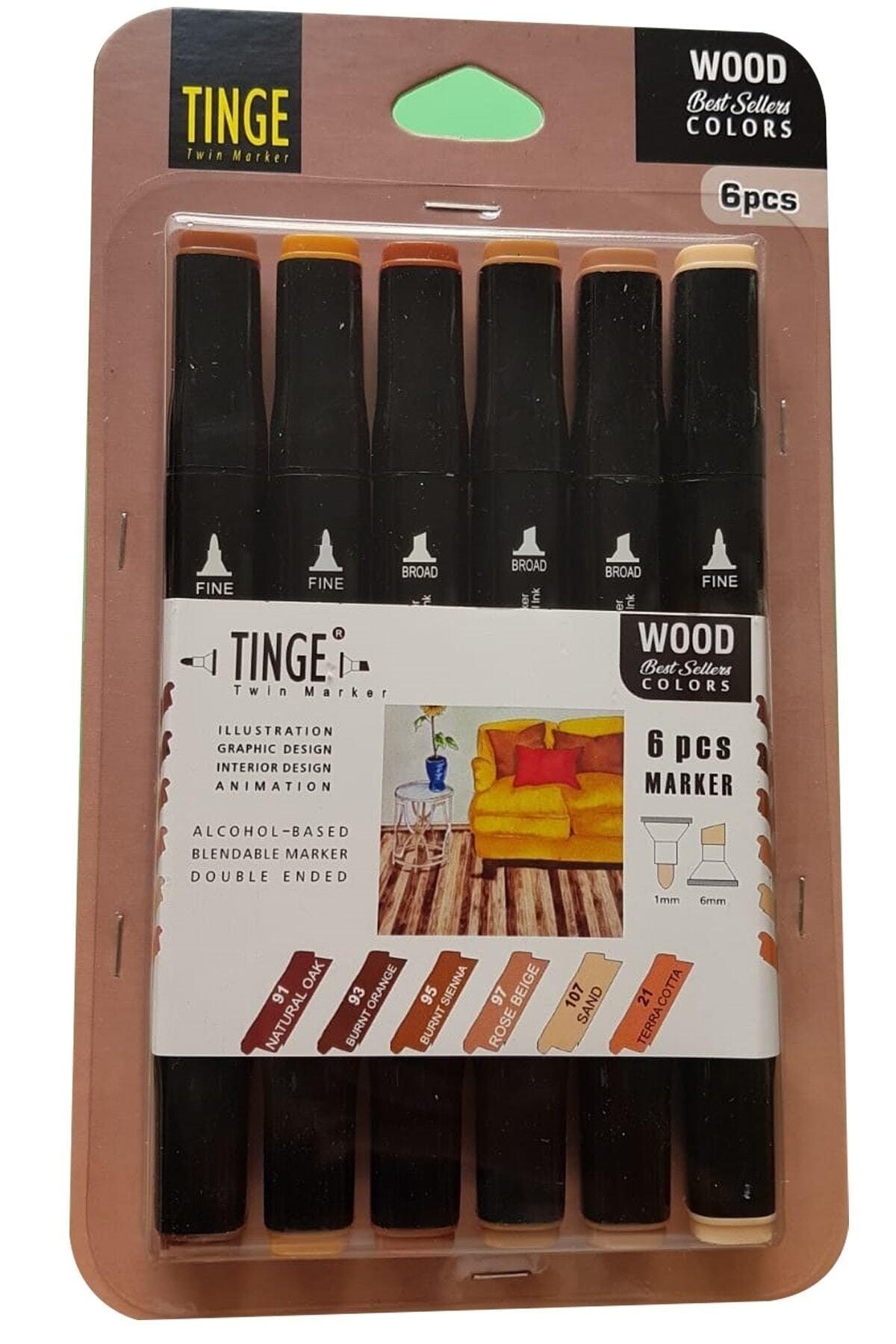 Marker Pen - Pack of 6 Wood Wood/Earth Tones