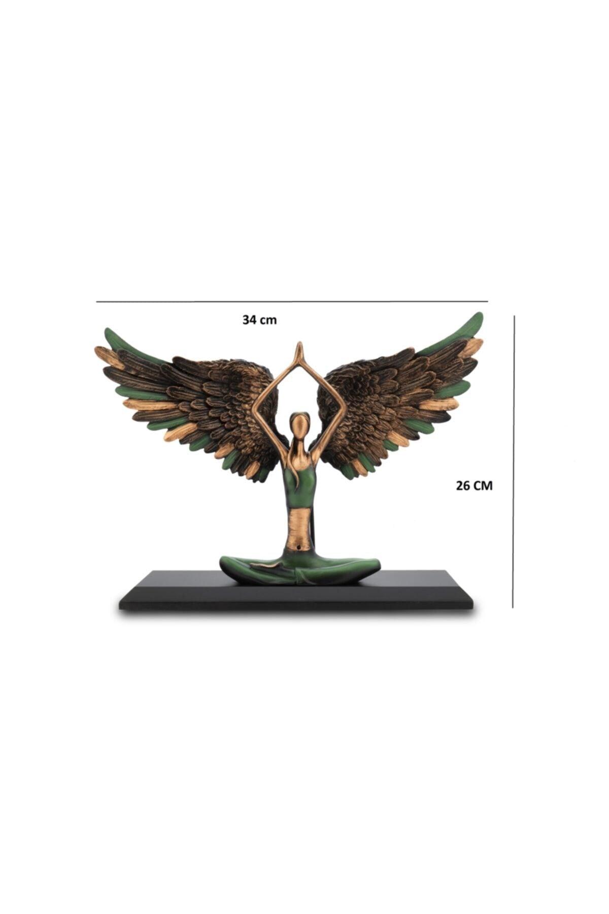 Woman Practicing Green Yoga With Angel Wings Hands Aloft Trinket - Swordslife