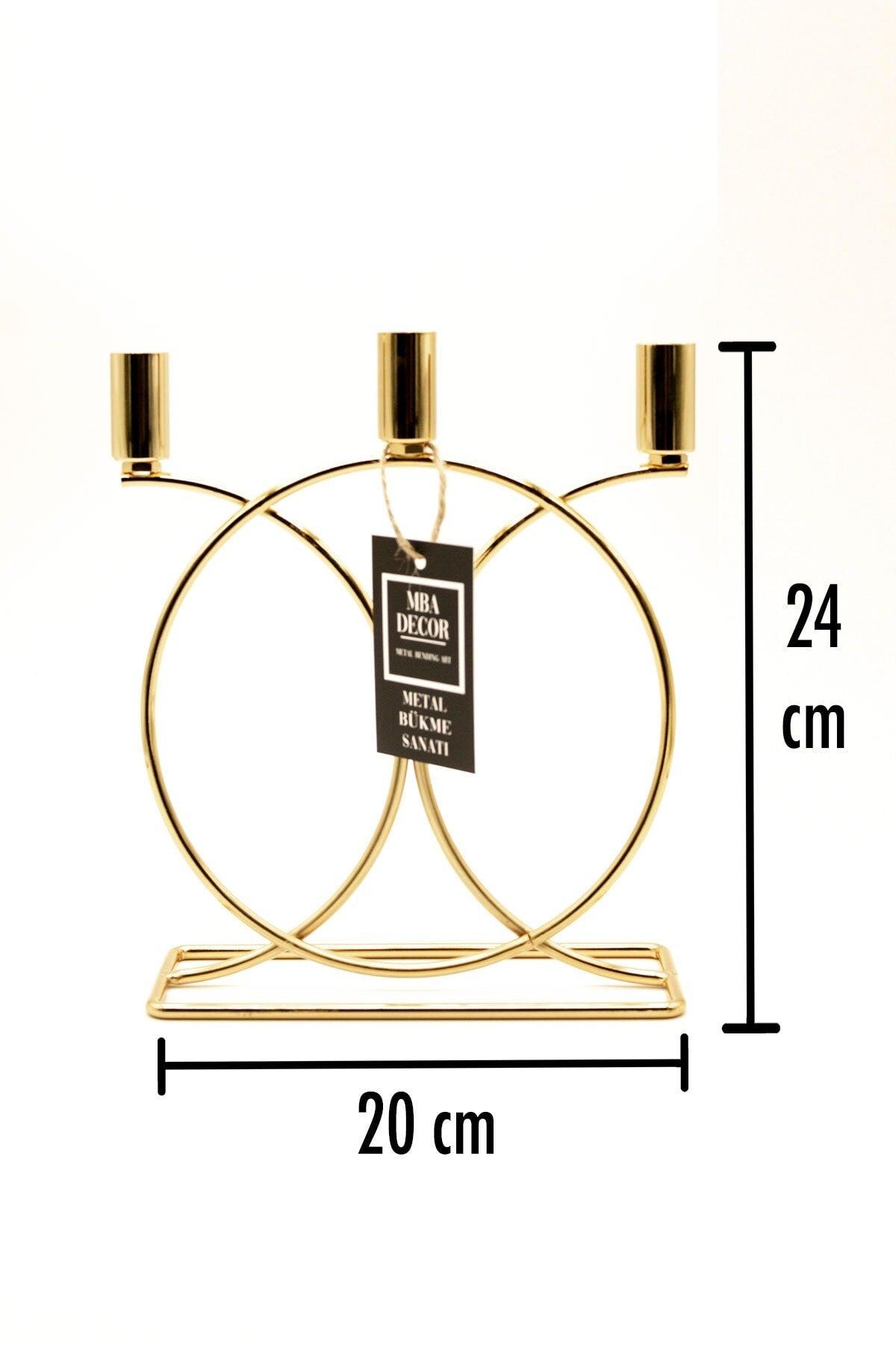 Metal Geometric 3 Pcs ( Triple ) Gold Candlestick Candle Holder Decorative Candle Holder 23cm Stainless Plated Home Decoration - Swordslife