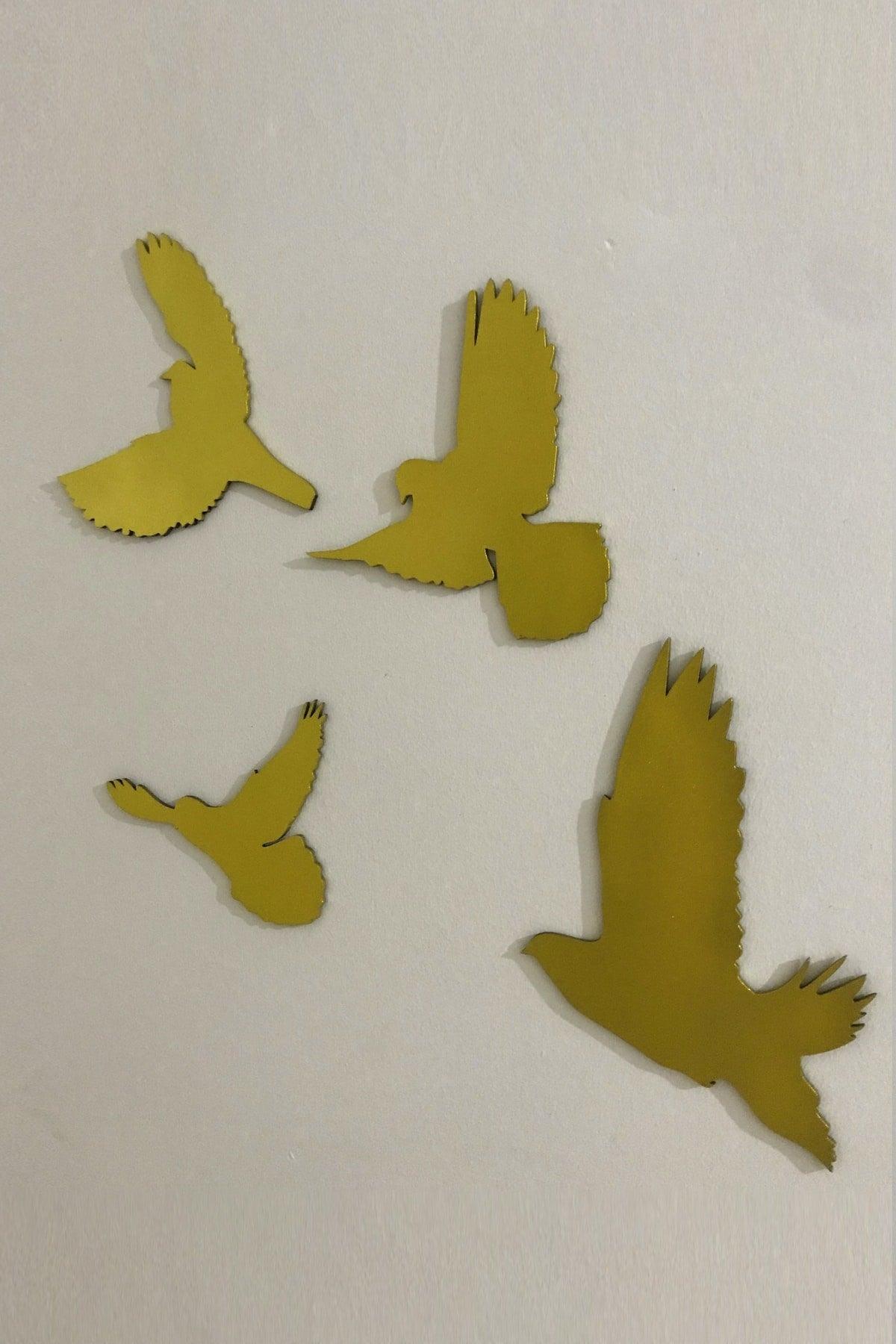 Metallic Gold 4 Bird Set Laser Cut Wooden Wall Decoration Product - Swordslife
