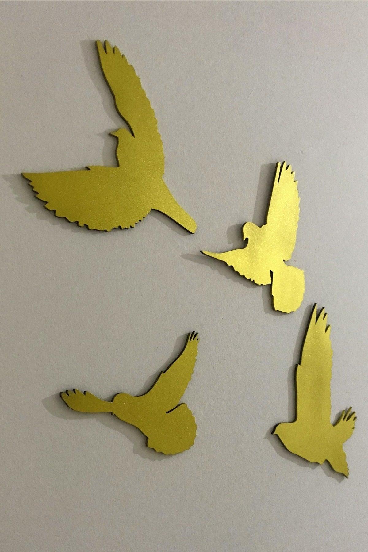 Metallic Gold 4 Bird Set Laser Cut Wooden Wall Decoration Product - Swordslife