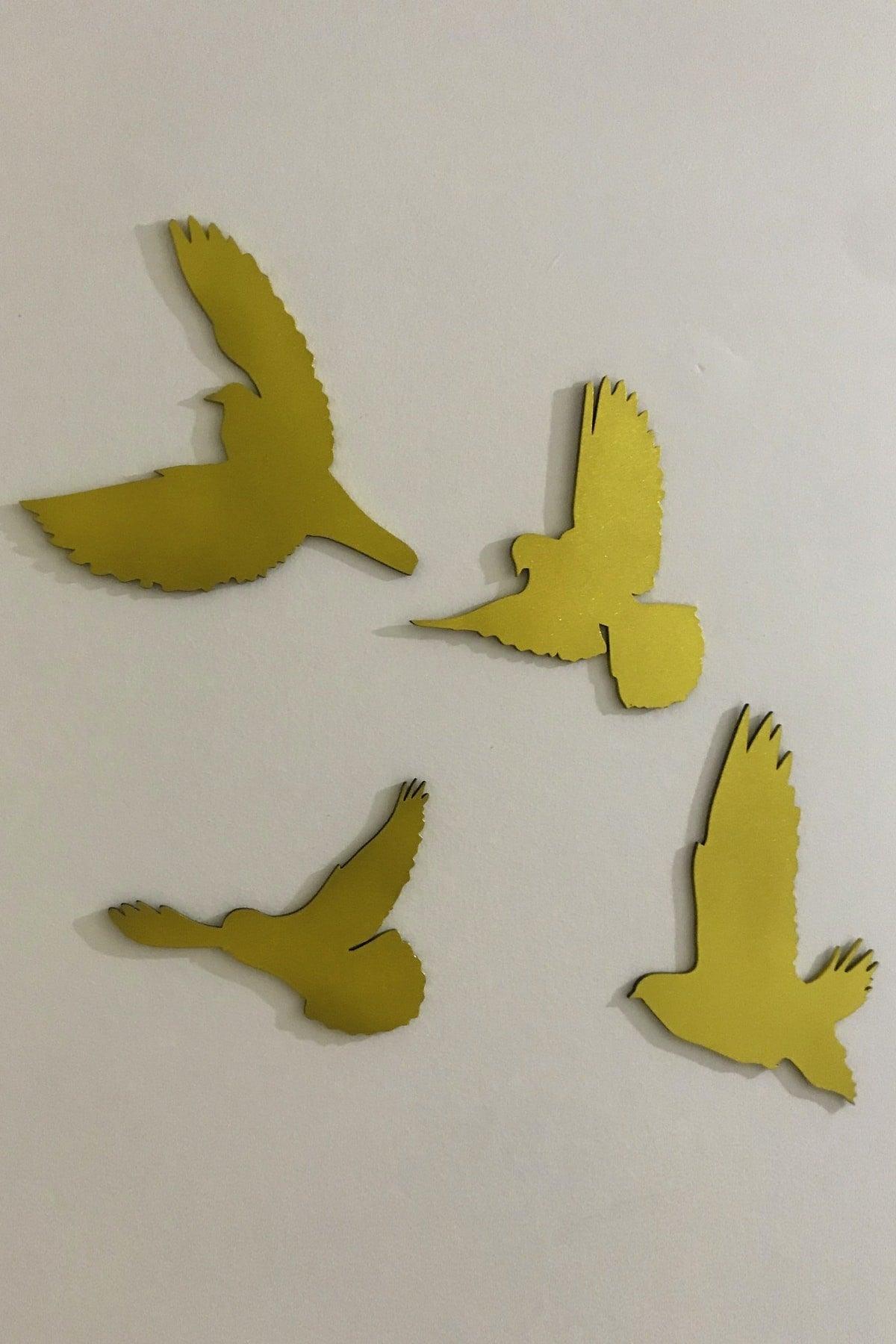 Metallic Gold 4 Bird Set Laser Cut Wooden Wall Decoration Product - Swordslife